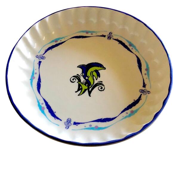 Dolphin Design Quiche Dish SeaWorld Pies Decorative Vintage - Picture 1 of 3